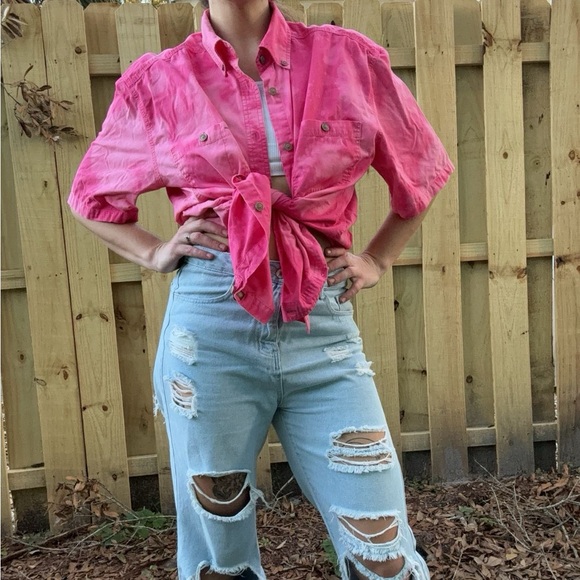 Pink Tie Dye Button Up Shirt Unisex Size L - Picture 7 of 9